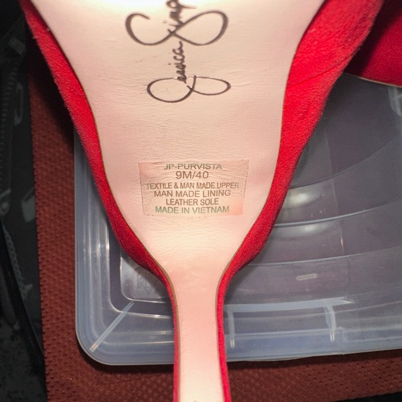 Jessica Simpson 3 1/2 inch Red Suede Heeled Pumps - Picture 5 of 7